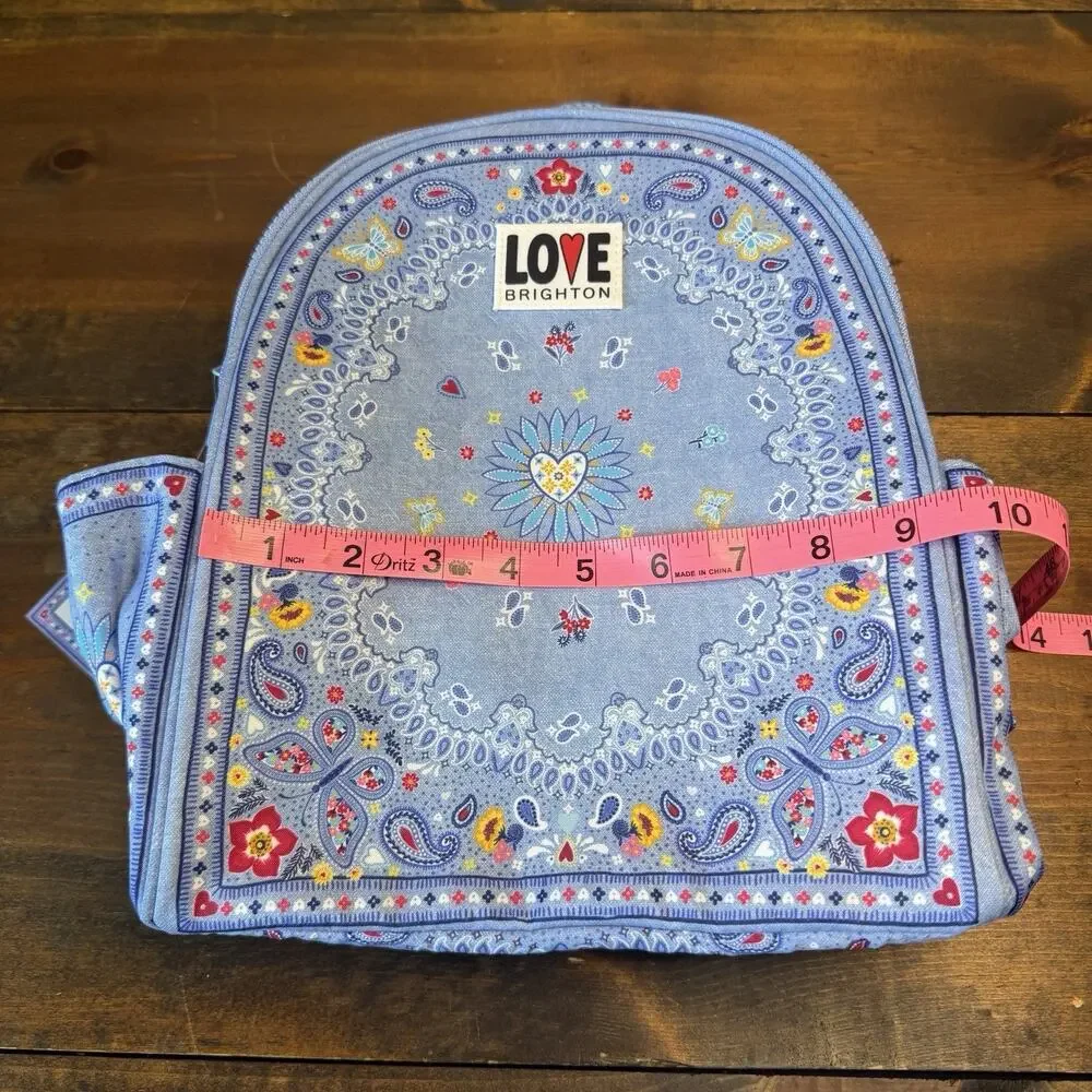 Brighton Backpack Womens Medium Blue Paisley Bandana Love Butterfly Print NWT